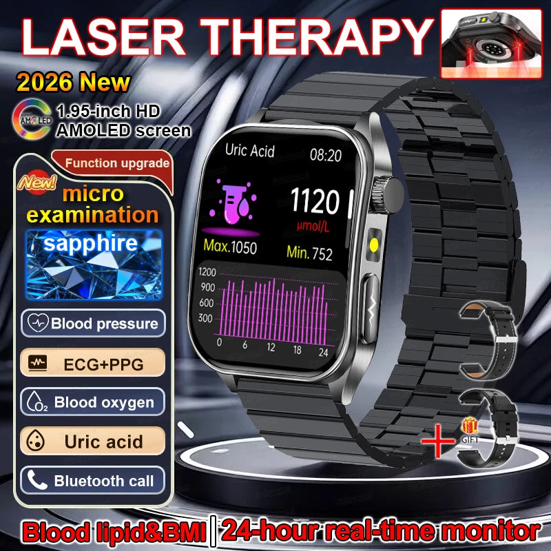 Montre Connectée Santé Thérapie Laser - ECG, Oxygène Sanguin, Acide Urique - Smartwatch Bien-être