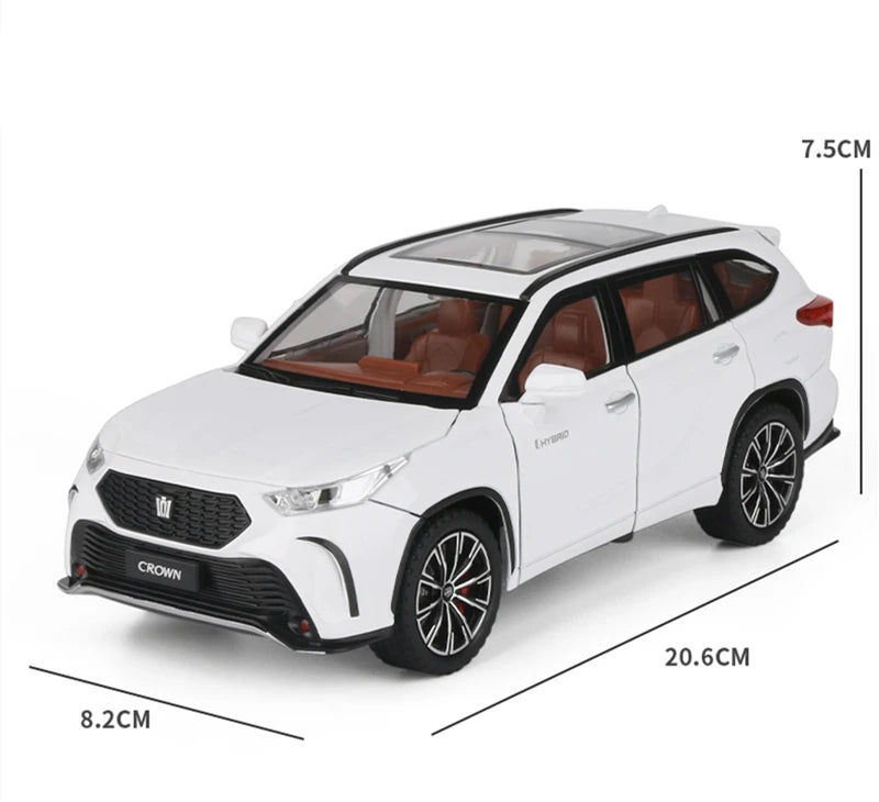 Modèle réduit de SUV Toyota Crown Kluger 1:24 blanc, vue trois-quarts avec roues et calandre