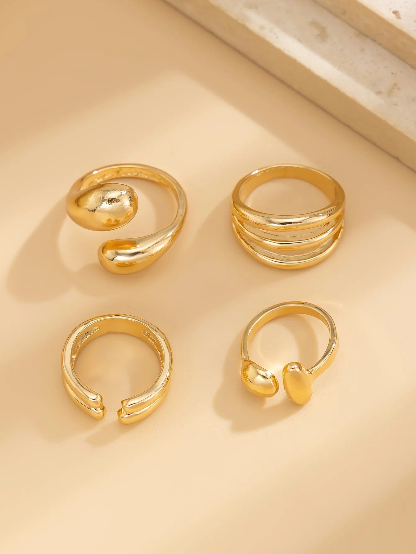 Bagues Métal Femmes - Set 4 Pièces Or Argent Punk Géométrique - MONASTORESHOP.COM