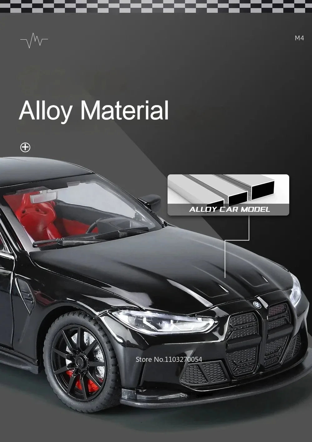 M3 GTR M4 Alliage métal Miniature 1/24 avec portes et capot ouvrant lumière et pile inclus