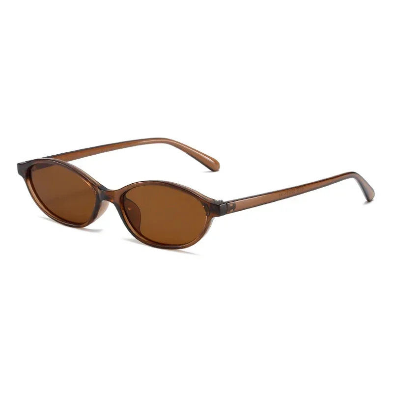 Lunettes de soleil à monture marron, verres ambrés, forme ovale, style œil-de-chat