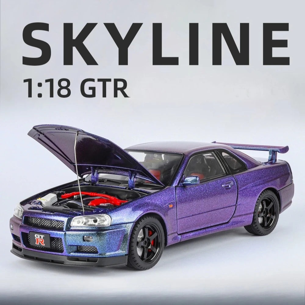 Modèle de voiture Nissan GT-R R34 Skyline en alliage roue démontable au 1/18