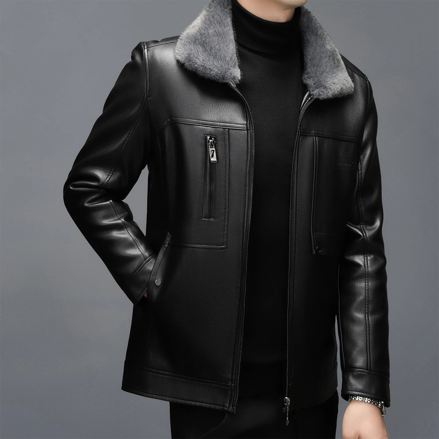 Manteau Homme Cuir Véritable Peau Mouton - Col Fourrure Chaud | MONASTORESHOP.COM