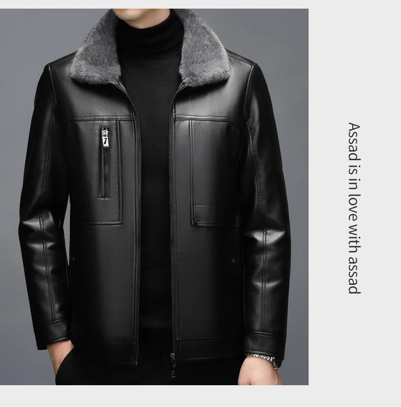 Manteau Homme Cuir Véritable Peau Mouton - Col Fourrure Chaud | MONASTORESHOP.COM