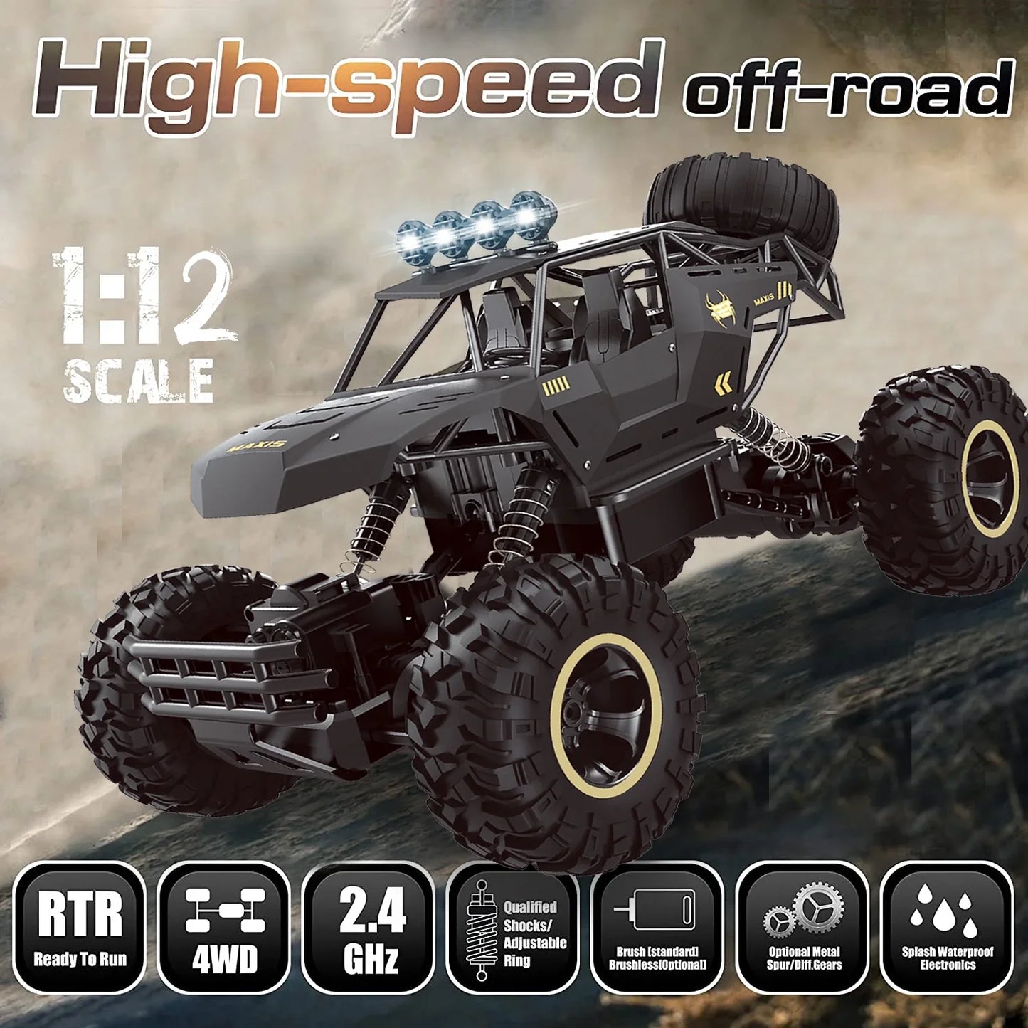 Voiture RC Buggy Tout-Terrain 1:12 LED 4WD Télécommandée Enfants - MONASTORESHOP.COM