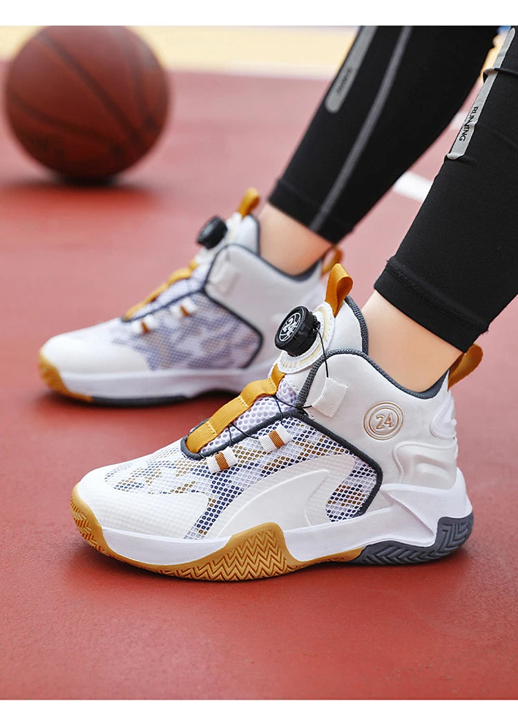 Chaussures de basket-ball pour enfants lacets a serrage automatique