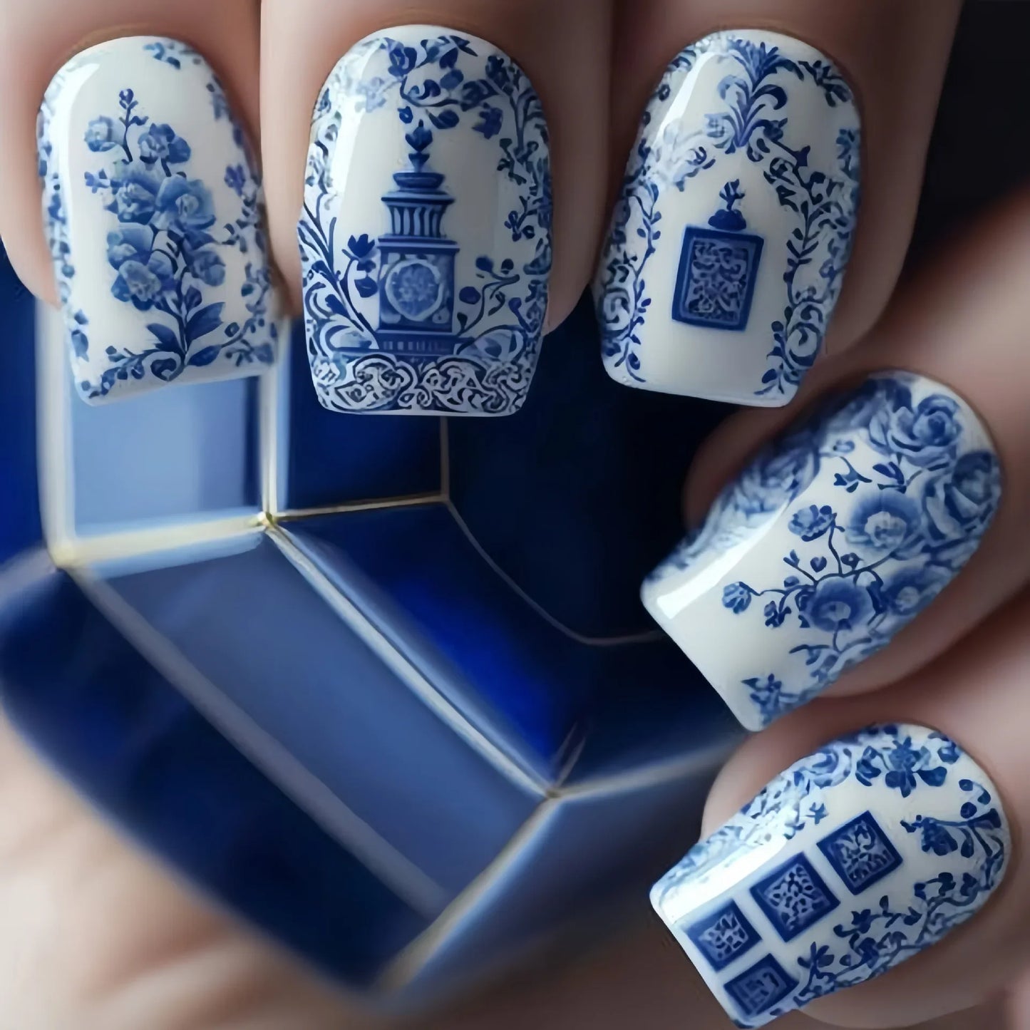 Faux ongles à pression carrée courte, fleur de Jade