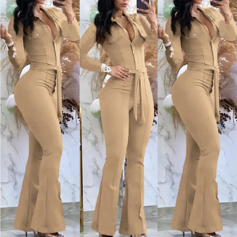combinaison taille haute femme pantalon évasé élégant