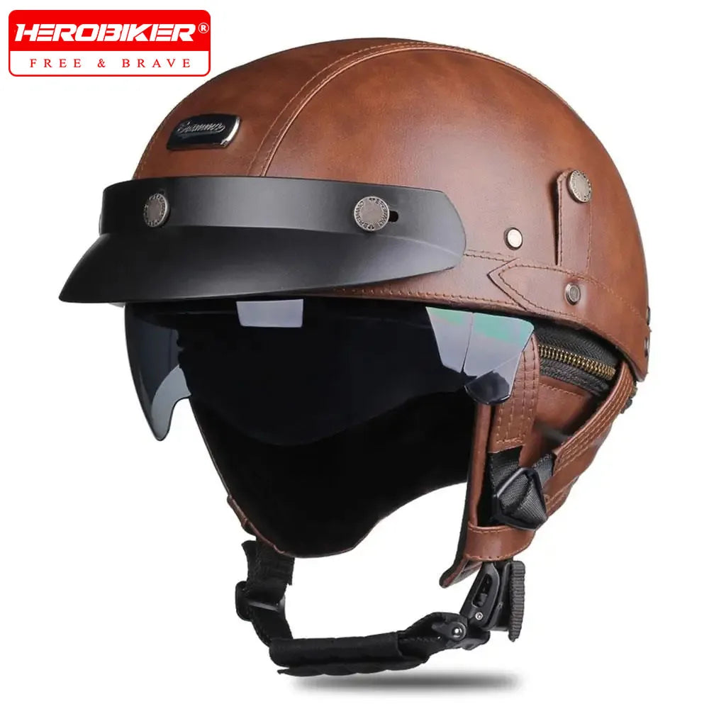 casque moto scooter dessus cuir vintage homme femme