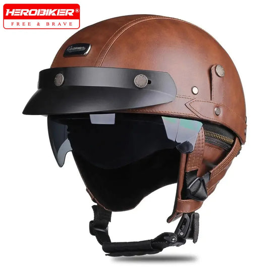 casque moto scooter dessus cuir vintage homme femme
