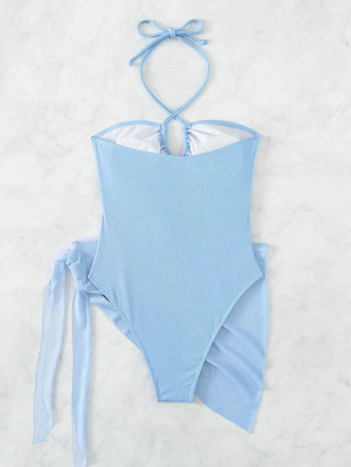 Maillot de Bain 1 Pièce Femme Licou avec Jupe - Bikini Élégant Découpe