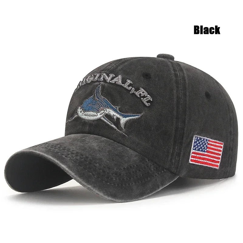 Casquette de baseball requin brodée délavée