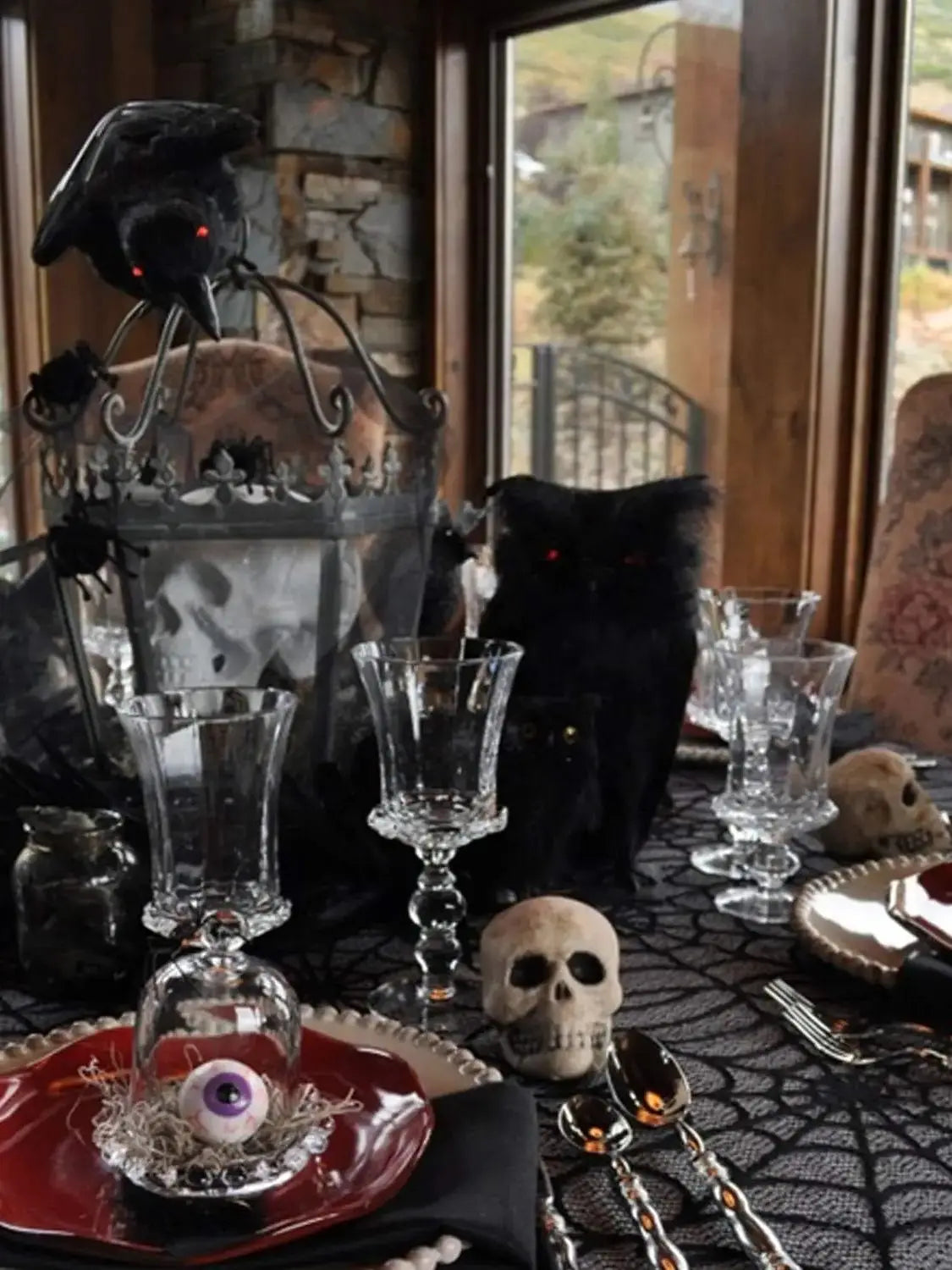 nappe de table en dentelle noire toile d'araignée pour soirée halloween