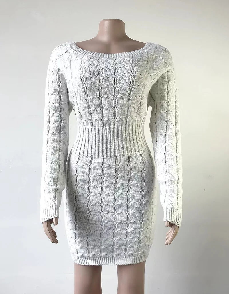 Robe Pull Courte Femme Épaule Dénudée – Coupe Ample Manches Ballon Style Décontracté