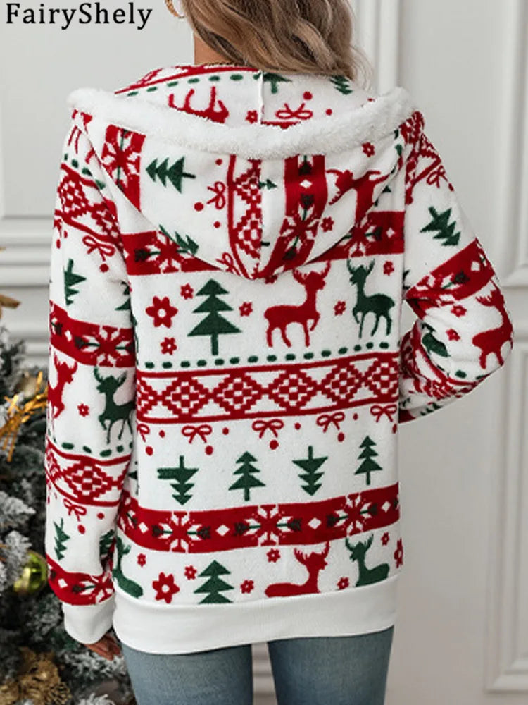 veste de noel en peluche décontracté chaud à manches longues pour femmes