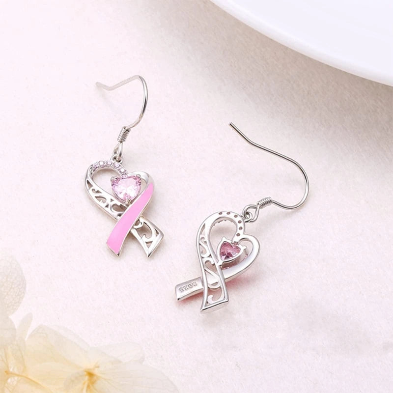 Boucles d'oreilles pendantes en cœur rose pour femmes