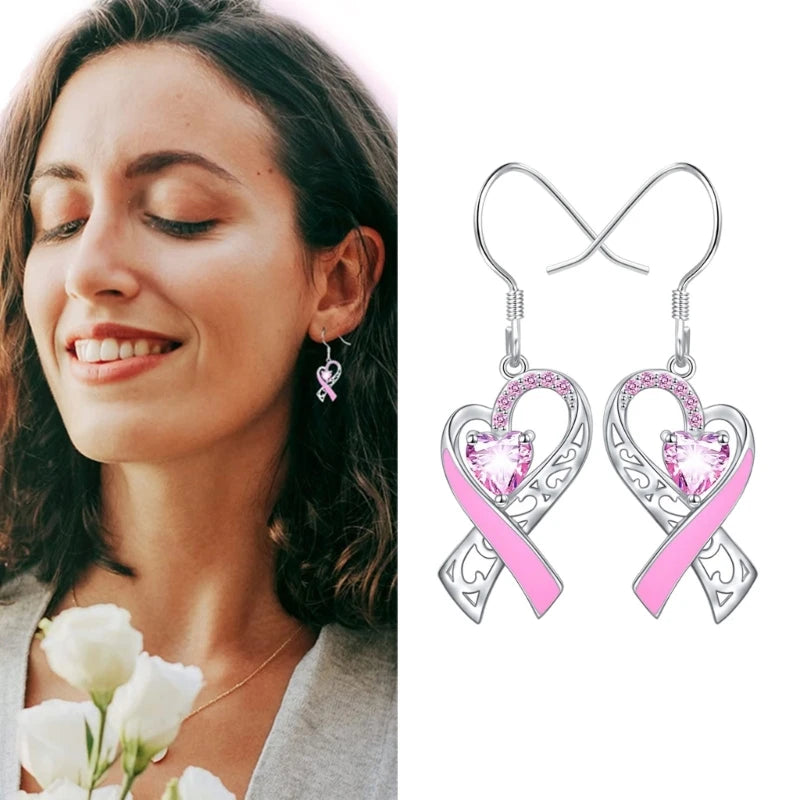 Boucles d'oreilles pendantes en cœur rose pour femmes