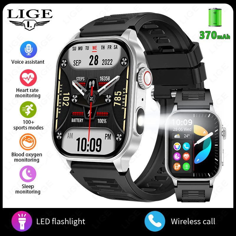 montre intelligente lige hommes LED bluetooth étanche 2.01