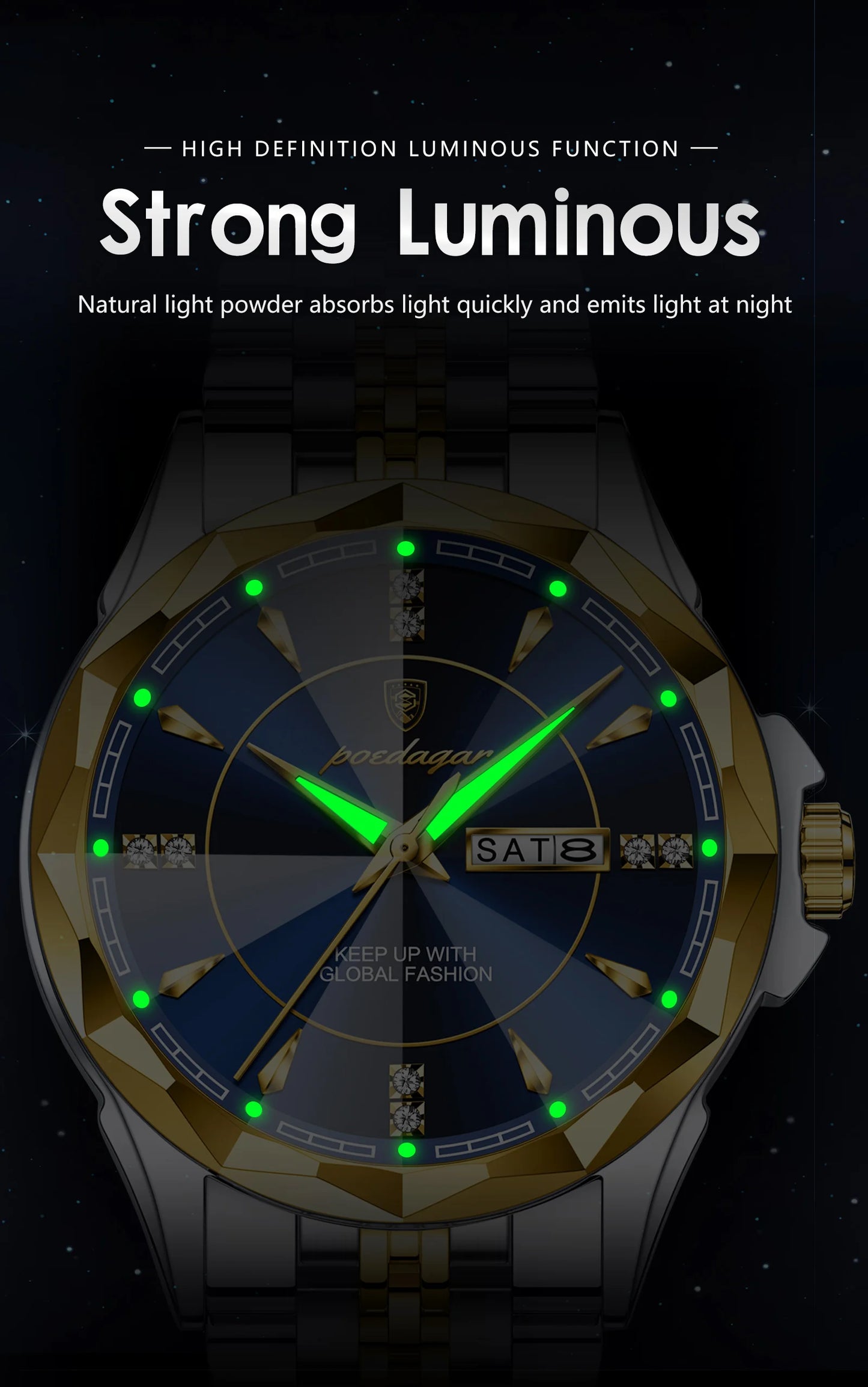 Montre Homme POEDAGAR Luxe Acier Inoxydable - Étanche Lumineux Date Semaine - Quartz Business