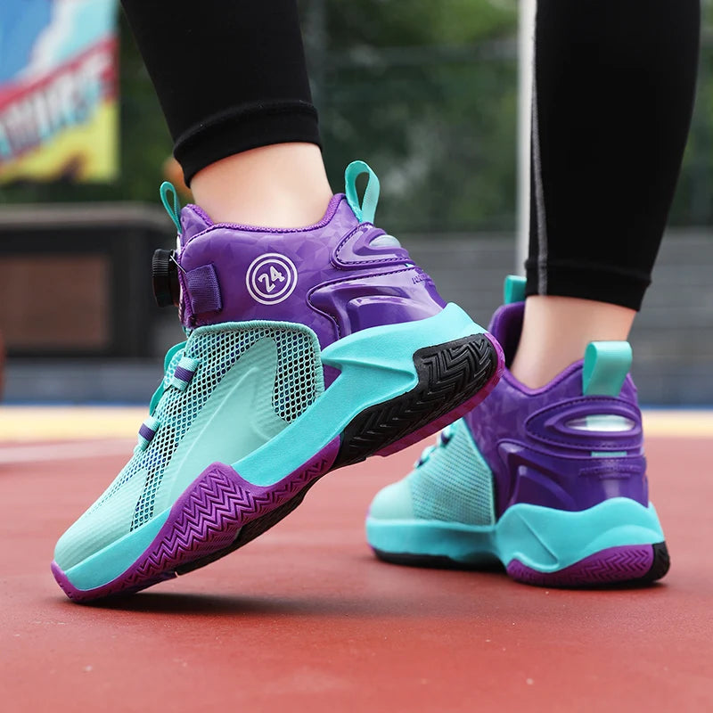 Chaussures de basket-ball pour enfants lacets a serrage automatique