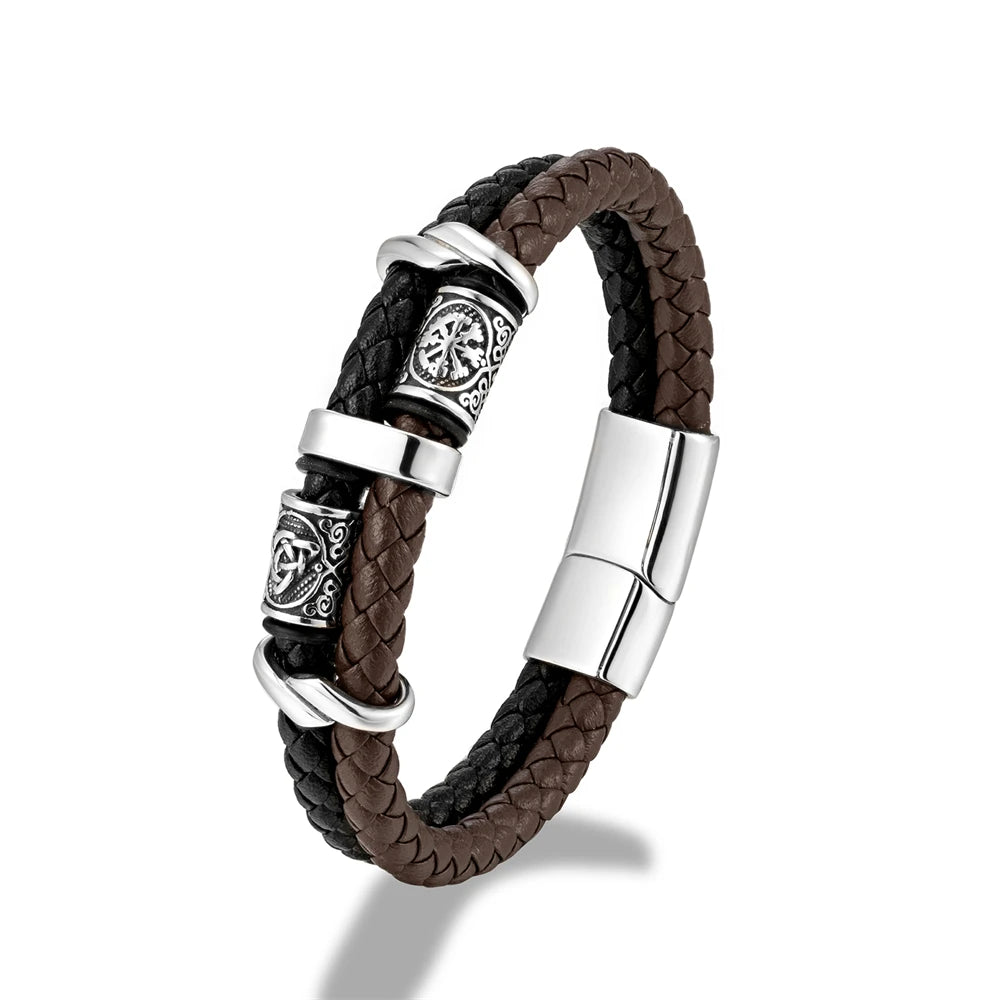 bracelet en acier inoxydable et cuir véritable hommes/ femmes