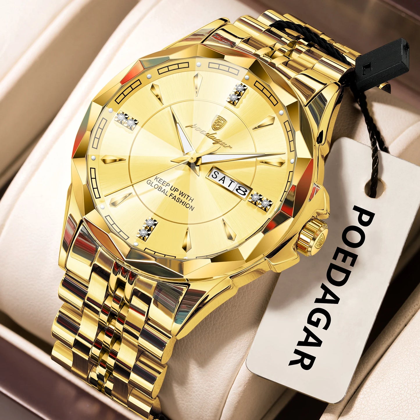 Montre Homme POEDAGAR Luxe Acier Inoxydable - Étanche Lumineux Date Semaine - Quartz Business