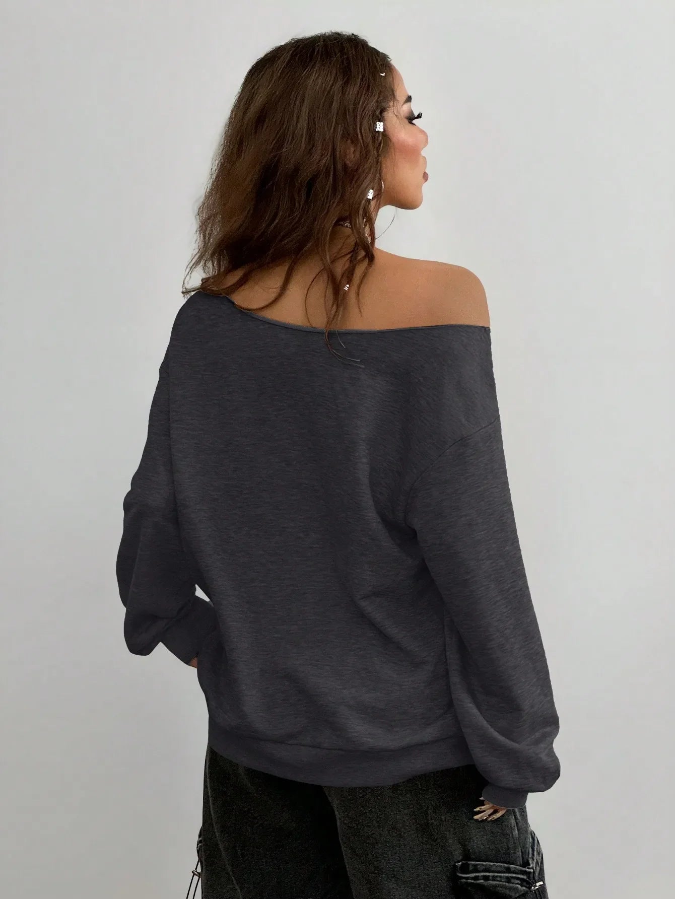 Haut Long Oversize Manches Longues Femme – Motif Lettres Style Décontracté