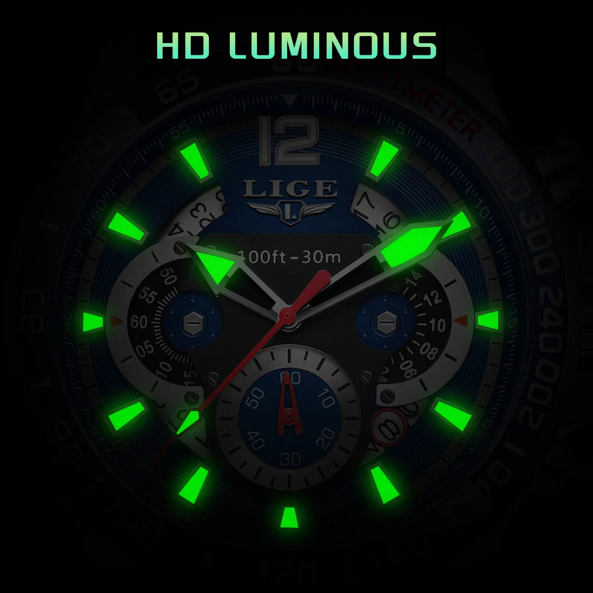 LIGE hommes montre-bracelet mode luxe étanche Sport chronomètre