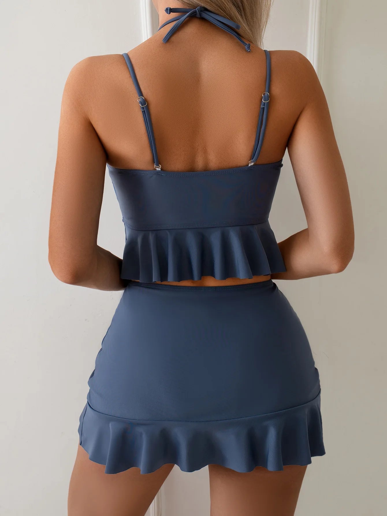 Ensemble Tankini 3 Pièces Femme Convertible - Bikini Sexy Sans Bretelles avec Cache-Maillot Multi-Usages Marron