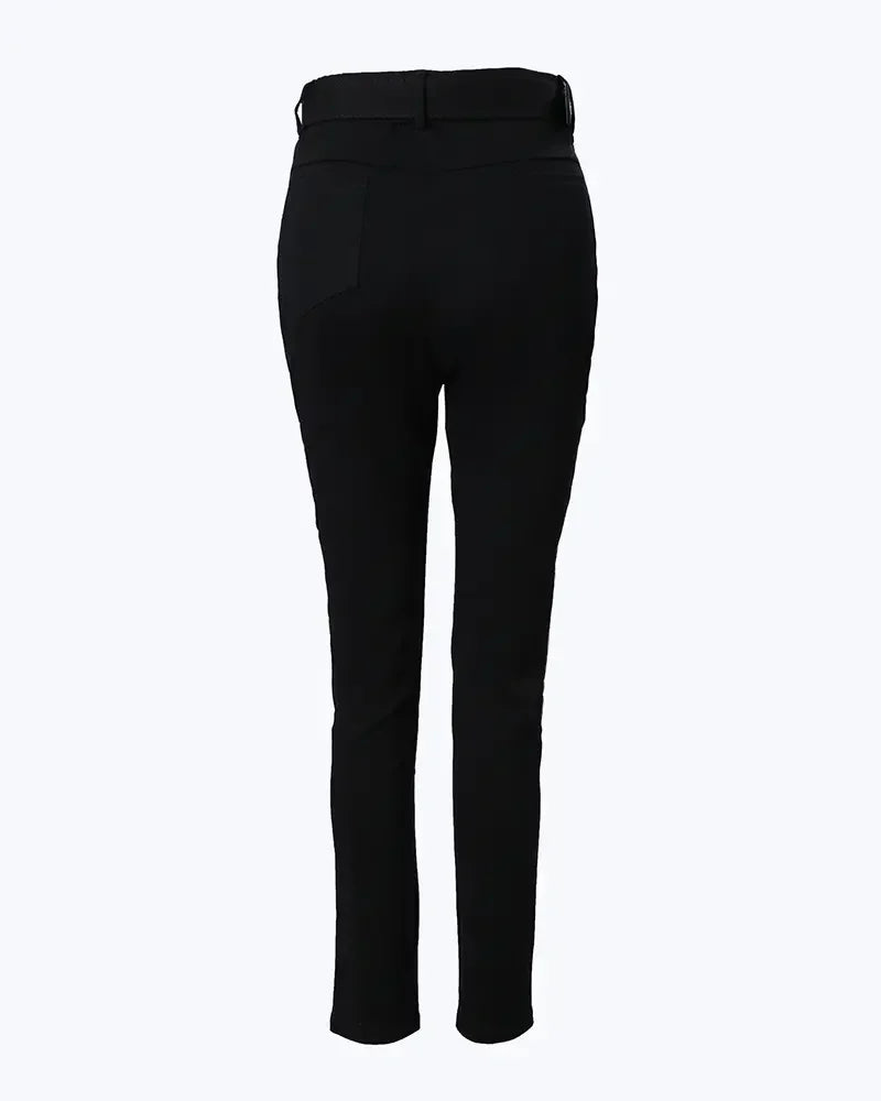 Pantalon noir taille haute ajusté, coupe crayon, ceinture à boucle non visible