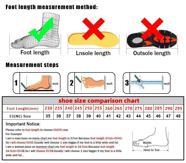Guide des tailles : tableau de comparaison longueur du pied et pointure EU.