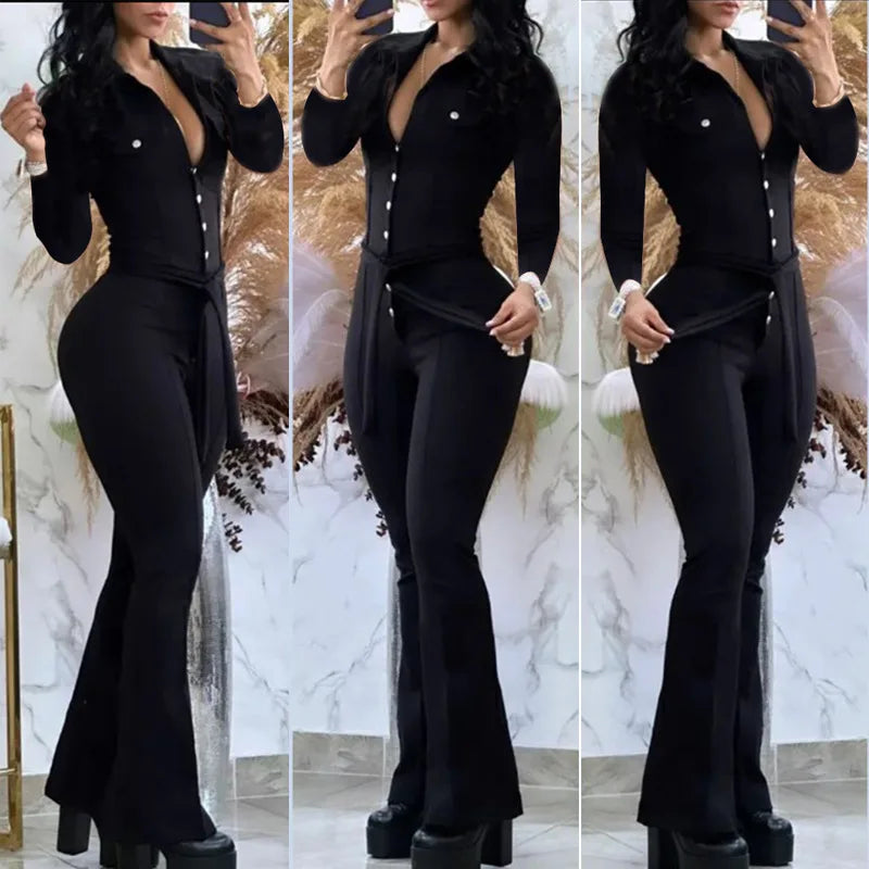 combinaison taille haute femme pantalon évasé élégant