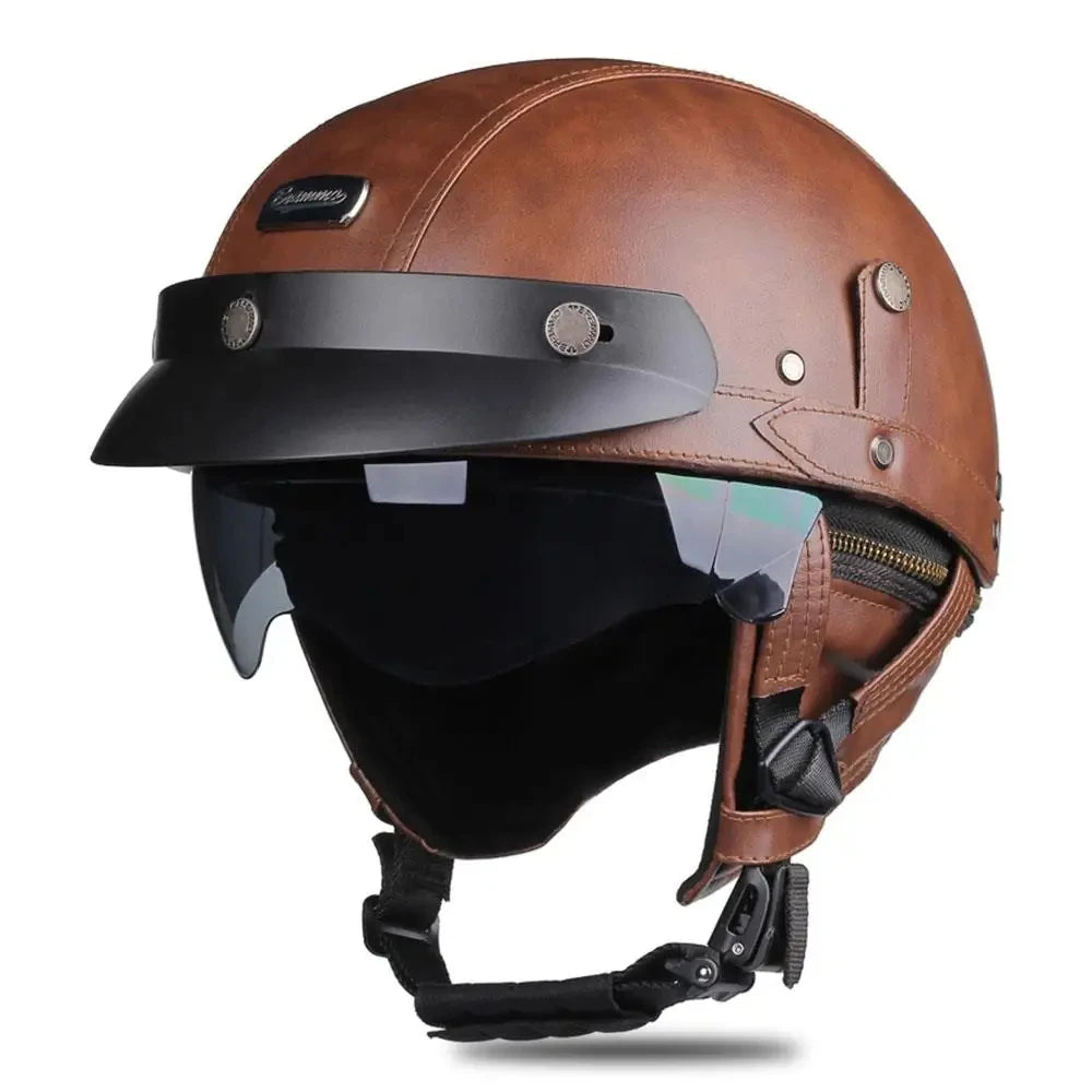 casque moto scooter dessus cuir vintage homme femme