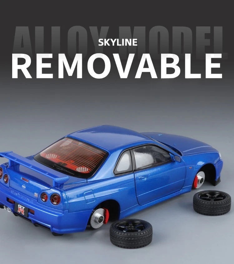 Modèle de voiture Nissan GT-R R34 Skyline en alliage roue démontable au 1/18