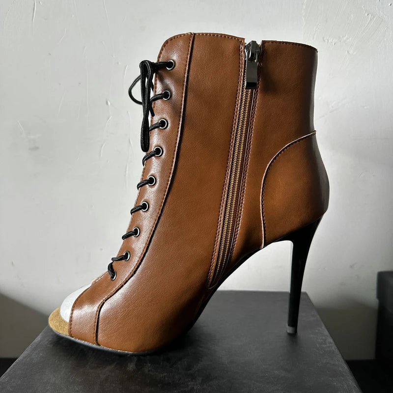 chaussure femme en cuir véritable ouverte devant a talon éguille semelle en daim