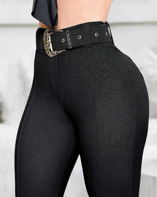 Pantalon Femme Taille Haute Slim - Pantalon Crayon Élégant avec Ceinture