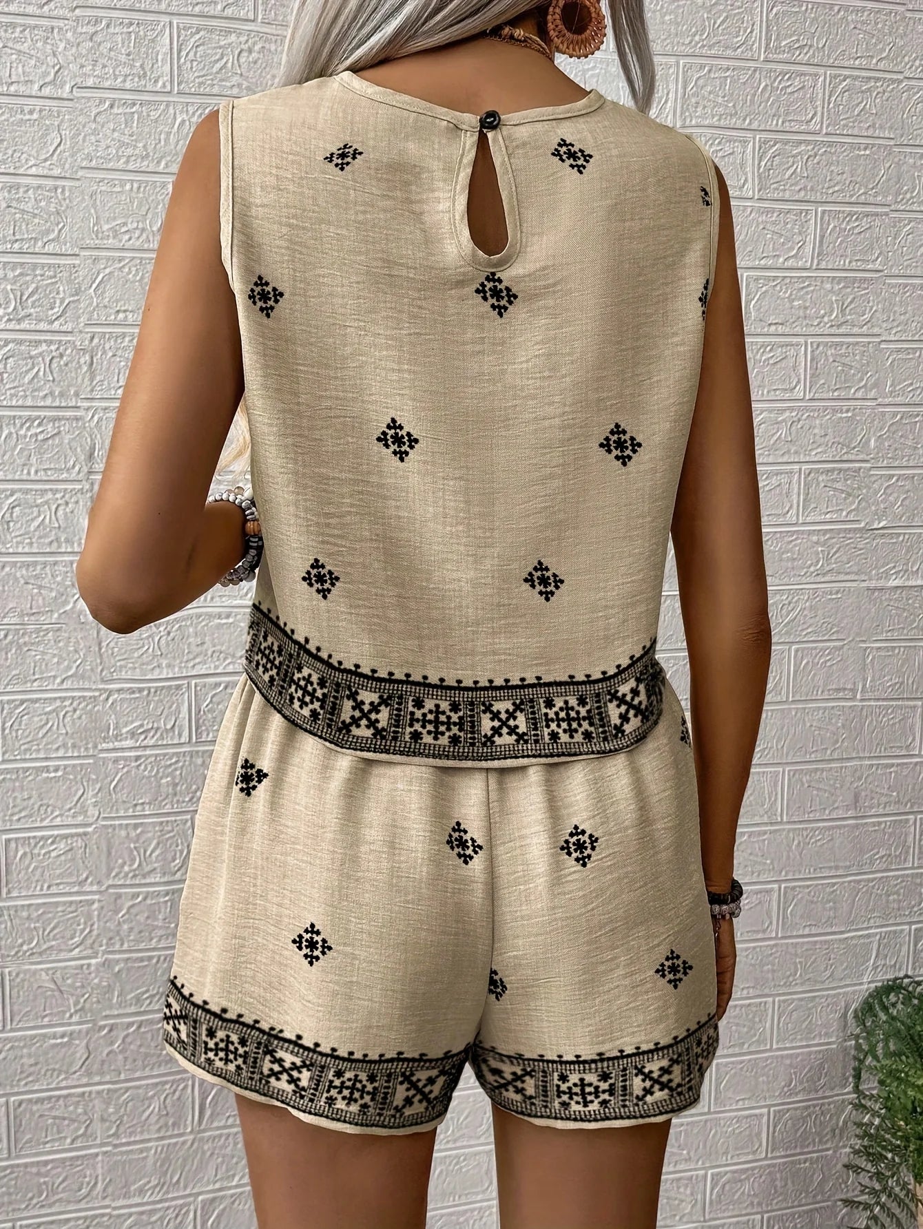 Ensemble Deux Pièces Imprimé Femme – Haut Sans Manches & Short Été