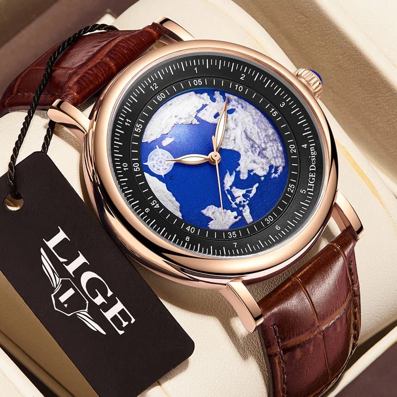 Montre Homme Quartz Bracelet Cuir - Boitier Acier Inoxydable Resistant a l'Eau