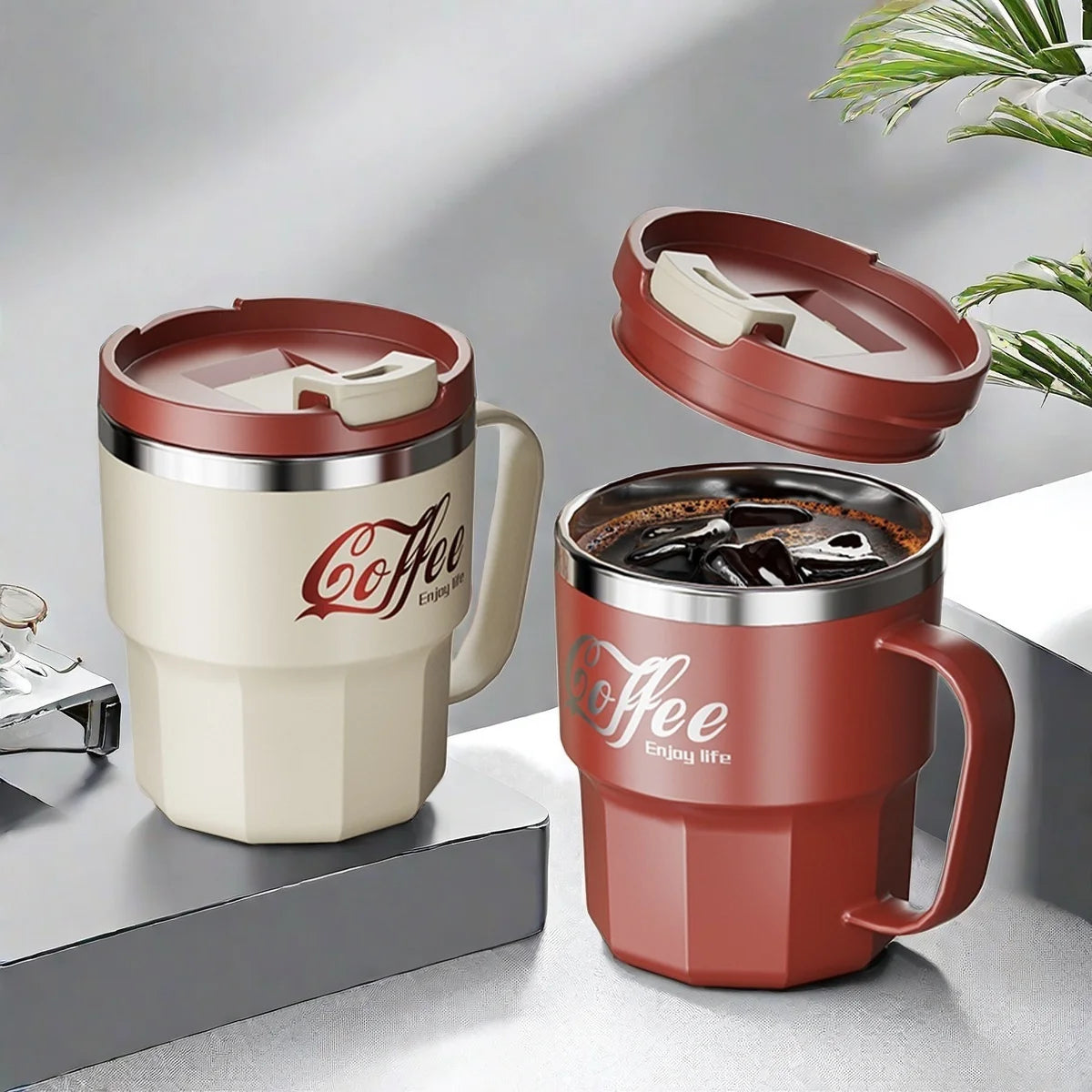 Tasse Thermos 304 Acier Inoxydable avec Poignée - Double Paroi Isolée Portable 450ML