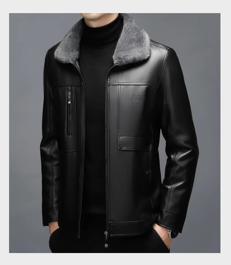 Manteau Homme Cuir Véritable Peau Mouton - Col Fourrure Chaud | MONASTORESHOP.COM