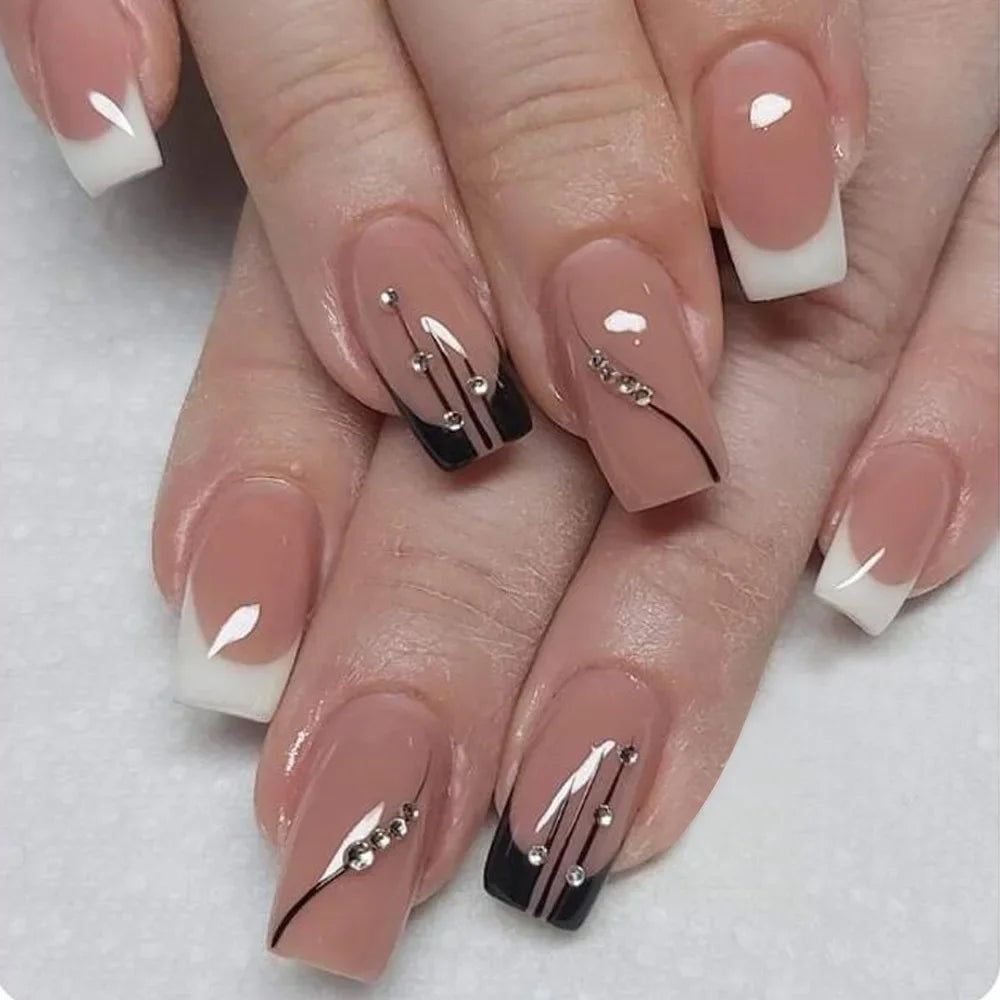 Faux ongles à pression carrée courte, fleur de Jade