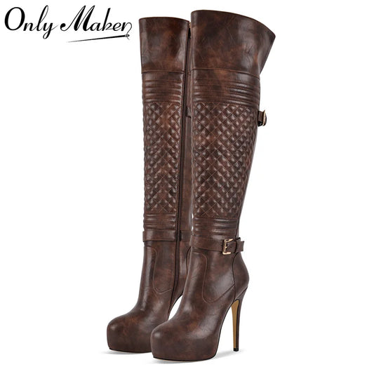 bottes cuissarde cuir a talons éguilles et semelle haute