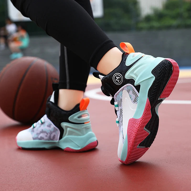 Chaussures de basket-ball pour enfants lacets a serrage automatique