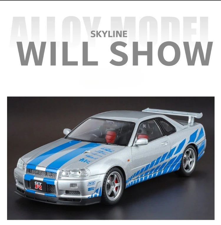 Modèle de voiture Nissan GT-R R34 Skyline en alliage roue démontable au 1/18