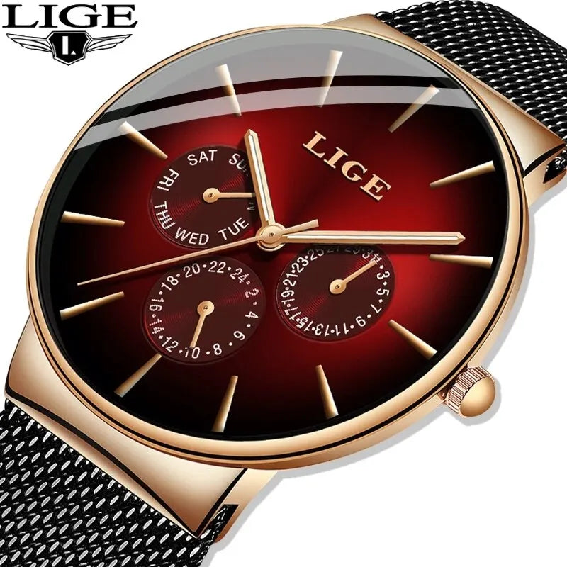 Montre Homme LIGE Luxe - Quartz Acier Maille Étanche Ultra-Fine | MONASTORESHOP.COM