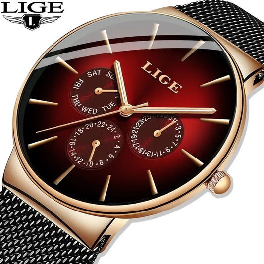 Montre Homme LIGE Luxe - Quartz Acier Maille Étanche Ultra-Fine | MONASTORESHOP.COM