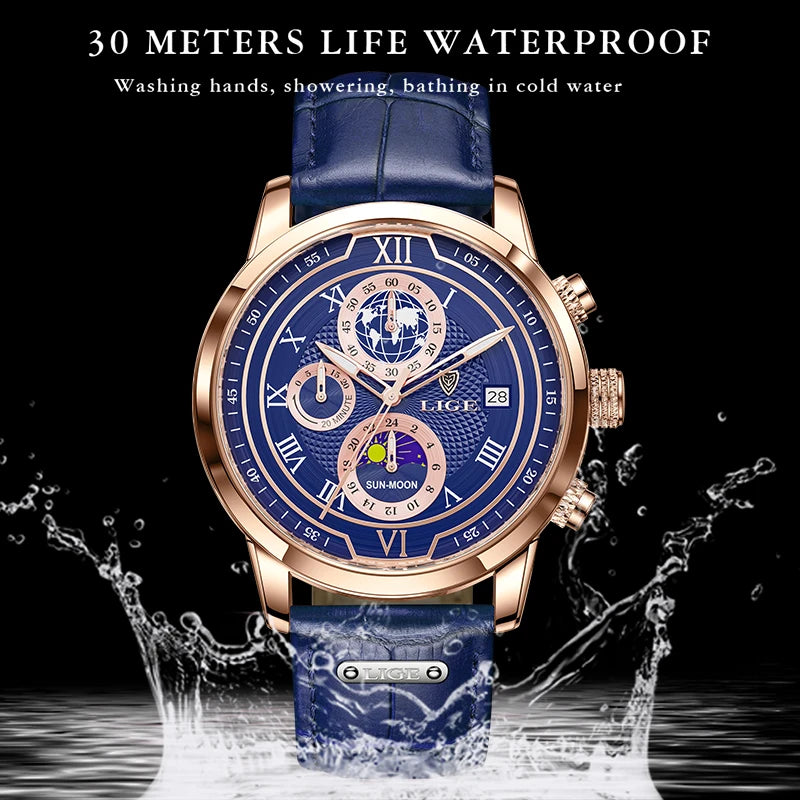 Montre Homme LIGE Luxe Quartz - Bracelet Acier Étanche Lumineux + Boîte