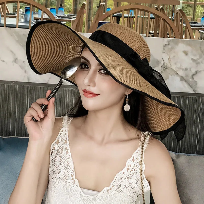 Chapeau de Paille Femme Pliable - Visière Plage Anti-UV