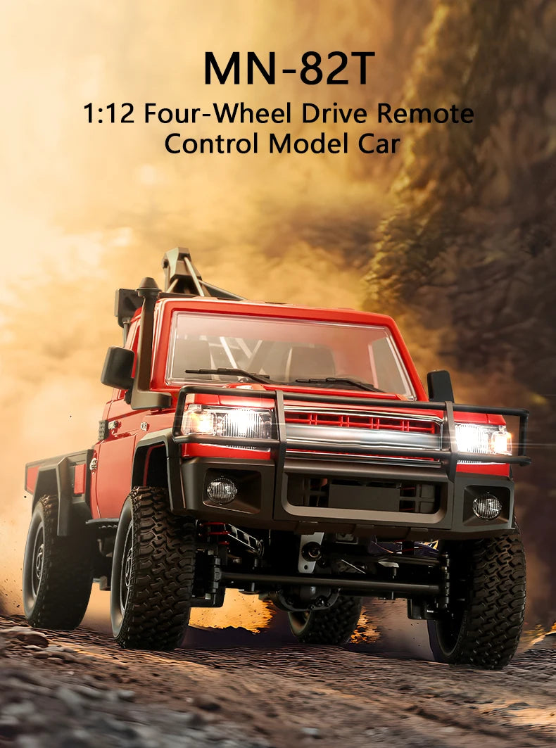 Camion RC tout-terrain rouge 1/12, pare-chocs avant, gros pneus à crampons