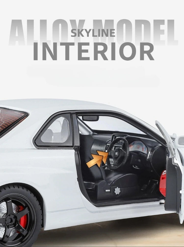 Modèle de voiture Nissan GT-R R34 Skyline en alliage roue démontable au 1/18